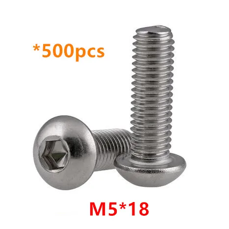 500 шт. M5 * 18 винты с шестигранным гнездом и круглой головкой из нержавеющей стали |