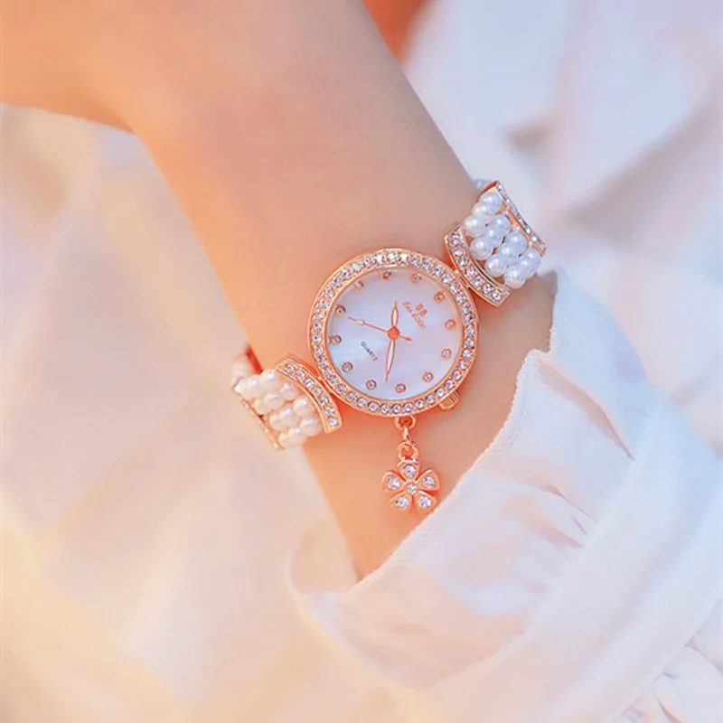 Reloj mujer Лидирующий бренд роскошные часы браслет женские с золотым жемчугом на