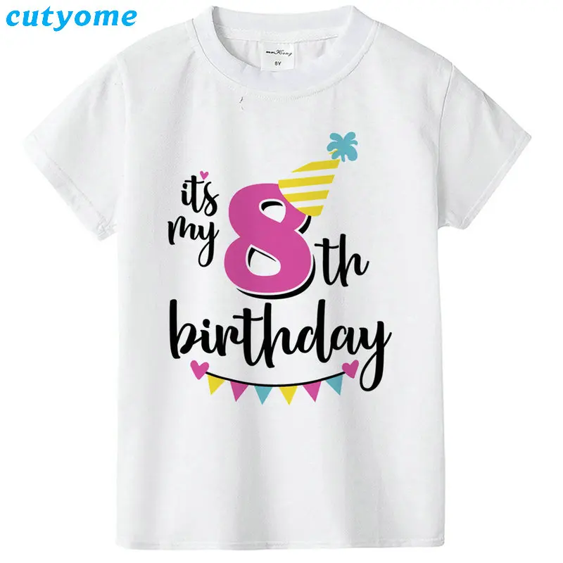 8 Футболка с короткими рукавами и надписью «Happy Birthday» для мальчиков, одежда для дня рождения для мальчиков 1, 2, 3, 4, 5, 6, 7, 8, 9 лет, топы для маленьких девочек, рубашки - Цвет: 8