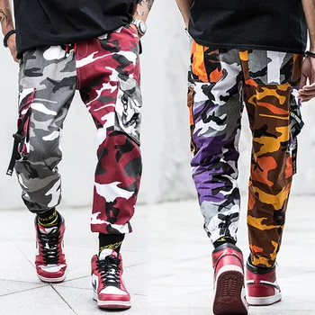 

Fashion Streetwear Camouflage Jogger Pants Men Loose Fit Ankle Banded Punk Style Hip Hop Pants Multi Pocket Military Cargo Pants