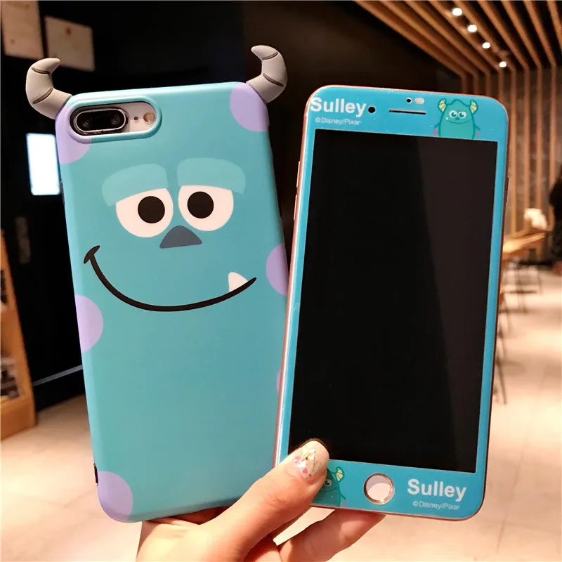 

For iPhone XS max XR X 3D cute Sullivan monsters case & Tempered Glass Screen film ,Mr Q Cover for iPhone 8 8plus 7 7p 6S 6SP