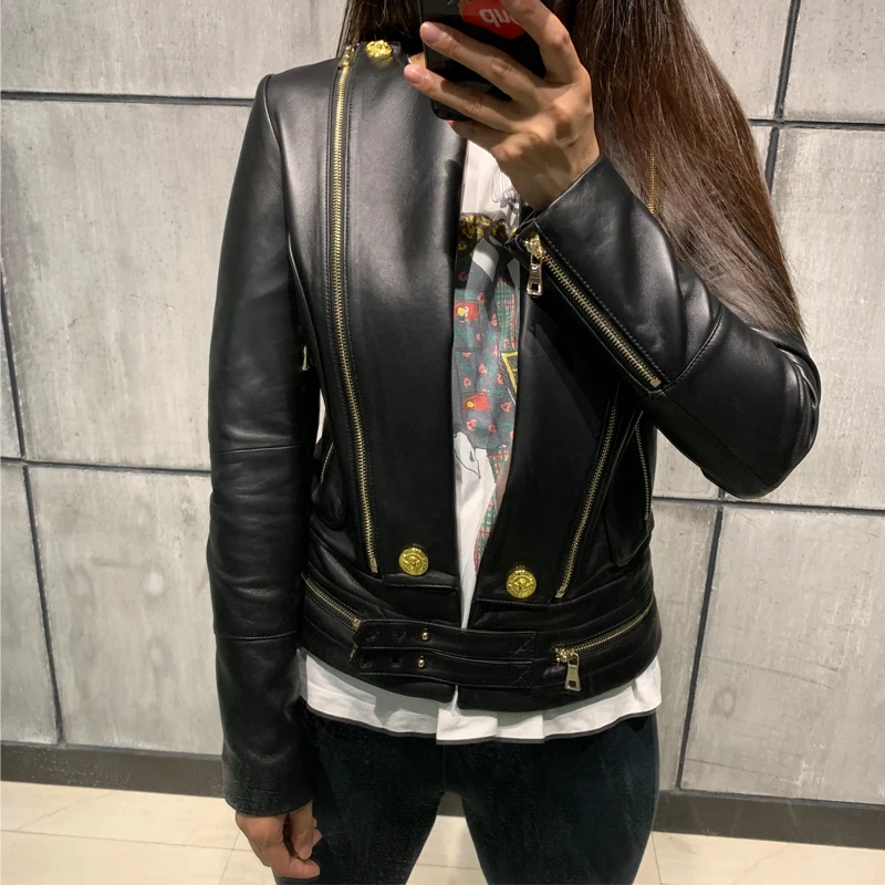

women real leather jacket natural sheepskin ladies genuine lambskin