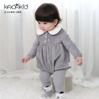 

Kacakid children's baby girls boys long sleeve Bodysuits Kids Flannel warm clothes bodysuits climbing girls cute Doll collar