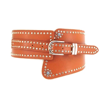 

2019 Metal Rivet Wide Beaded Leather casual Belts Pin Buckle women High Quality cummerbund strap belt waist female accessories