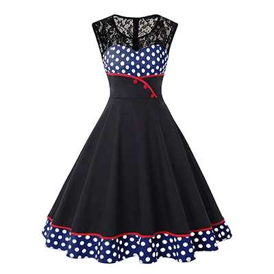 4XL размера плюс Pin Up 50s платье в горошек черно-белое лоскутное кружевное винтажное платье Свинг Vestidos 1960s вечерние платья - Цвет: 3