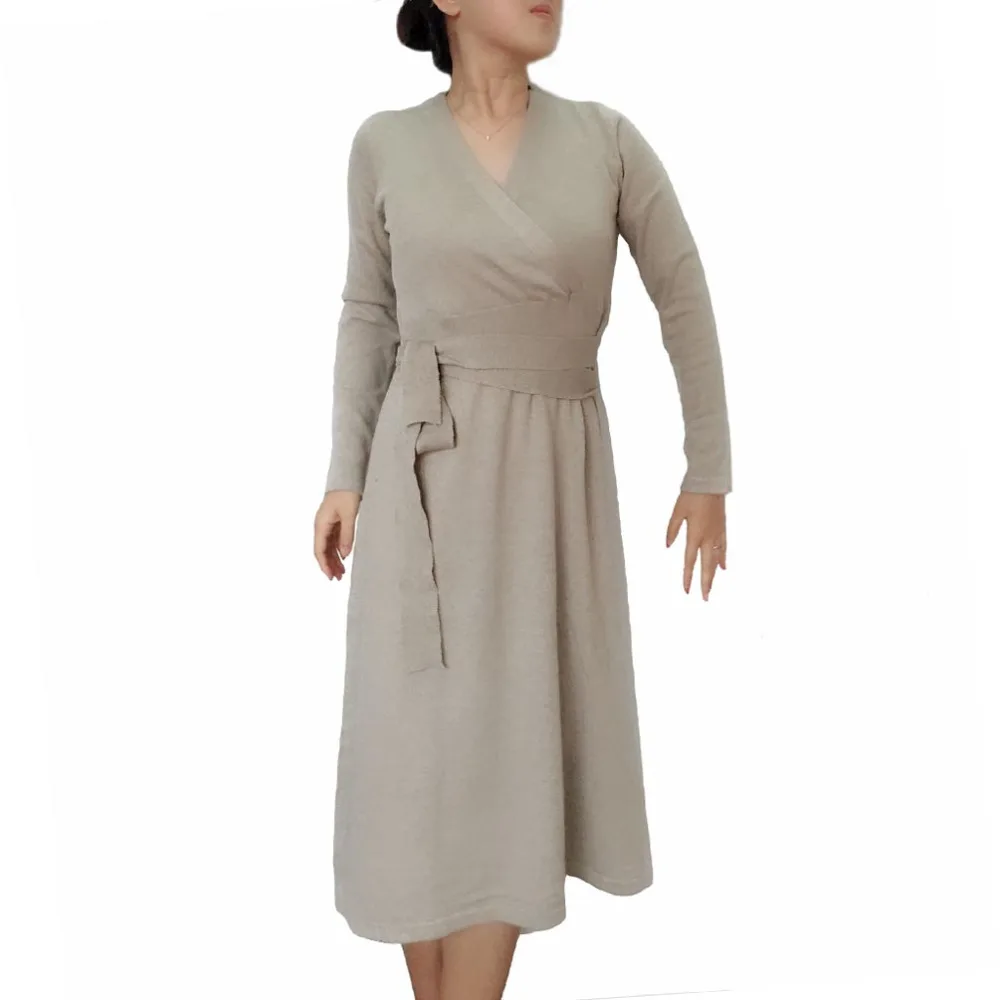 Платье женское демисезонное кашемировое с V образным вырезом и поясом|dress women|vestido