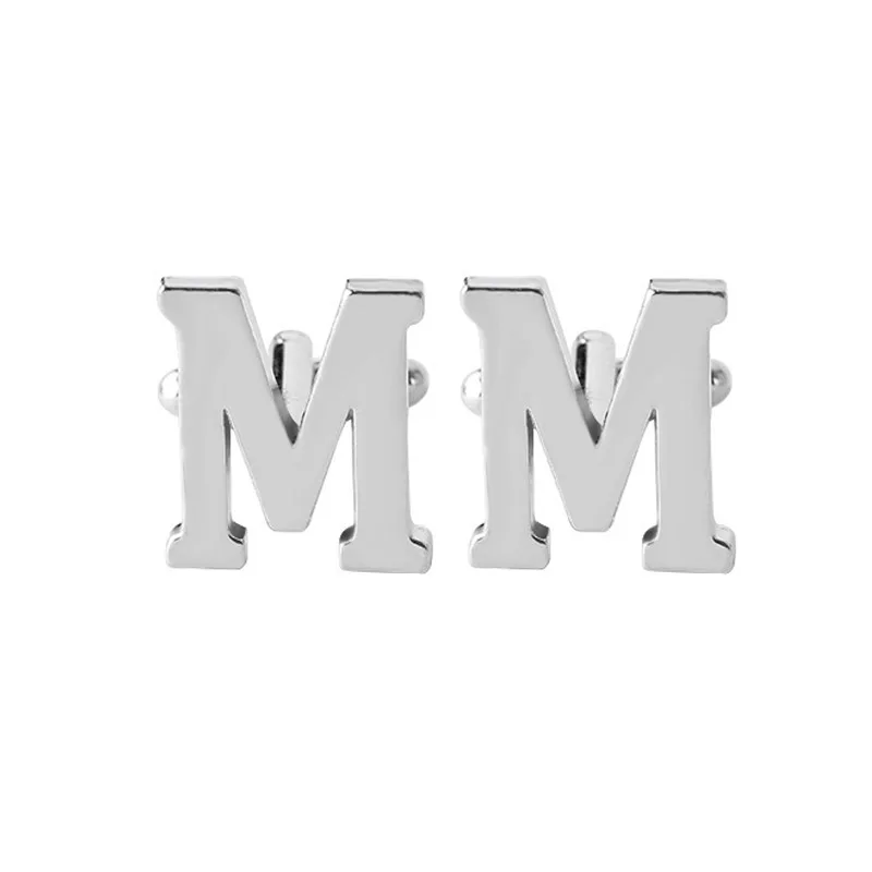Модные мужские алфавитные Запонки Мужской рубашка в деловом стиле Начальная буква Свадьба Серебристая буква запонка - Окраска металла: M