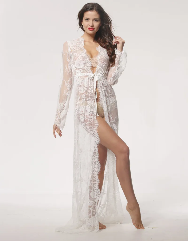 white lace maxi robe