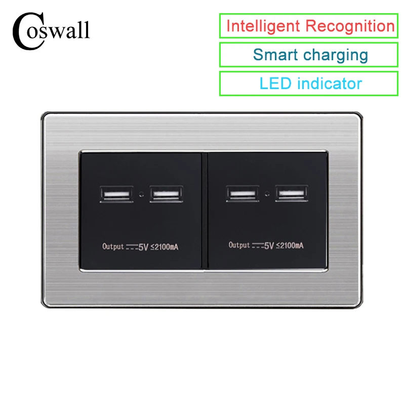 COSWALL Wall Socket 4 USB Smart Induction Charge Port For Mobile 5V 4