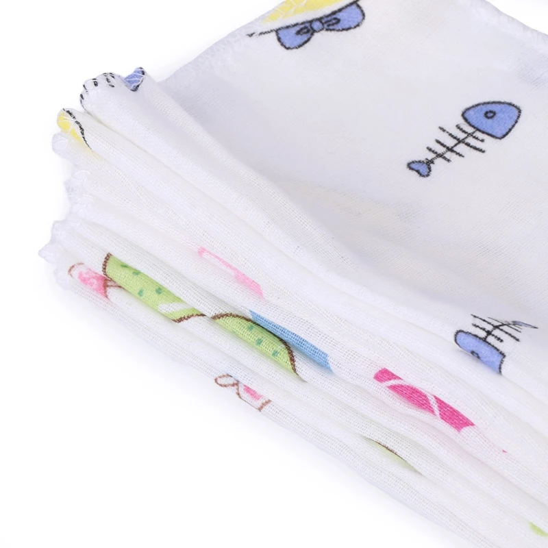 10 шт., двухслойный носовой платок с мультяшным рисунком для малышей, хлопок, марлевые квадратные полотенца для кормления, для новорожденных,# BC15