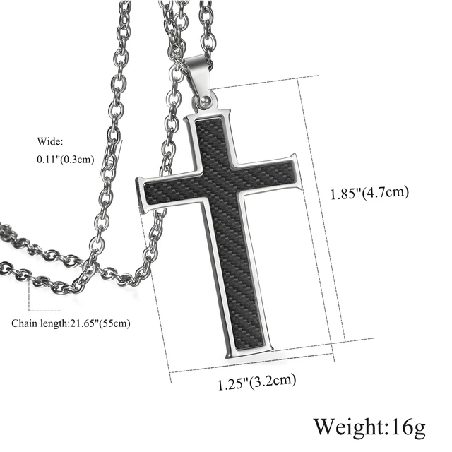 BONISKISS Carbon Fiber Stainless Steel Men's Cross Necklace 21.5 Inch - Image 2