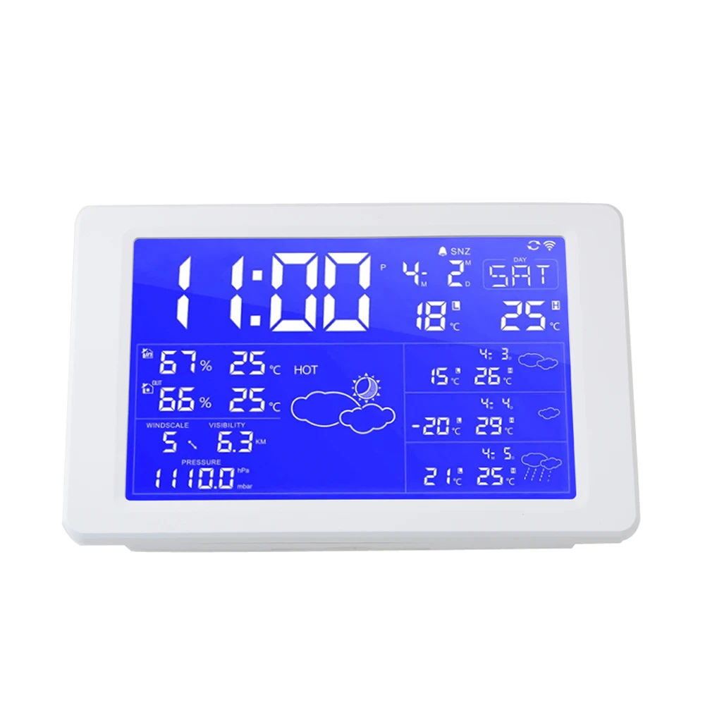 WiFi бытовые Термометры метеостанция часы цифровой термометр Крытый Открытый Температура измеритель влажности цветной будильник