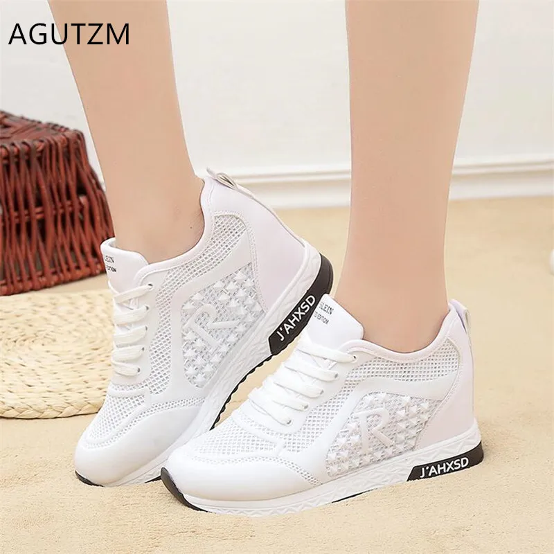 

AGUTZM 2019 new woman shoes Platform Wedges Women's Sneakers Spring Mesh Breathable Increased women's Casual Shoes Q921