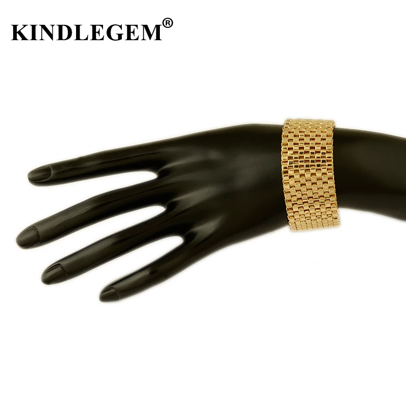 

Kindlegem Luxury Gold Color Big Bracelet In Dubai African Women Fashion Jewelry Cuff Bangles Party Daily Accessories 20CM