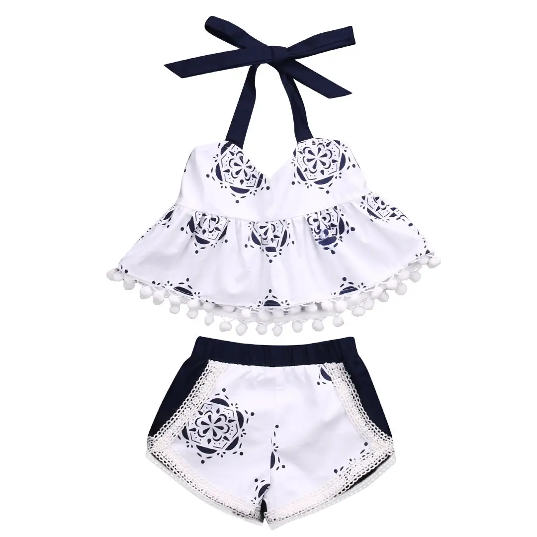 Summer Baby Kids Girls Clothes Sets Children Clothing Floral Tops Vest