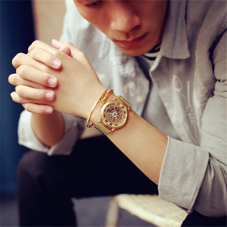 New product luxury Stainless steel font b men b font Business gold font b watches b