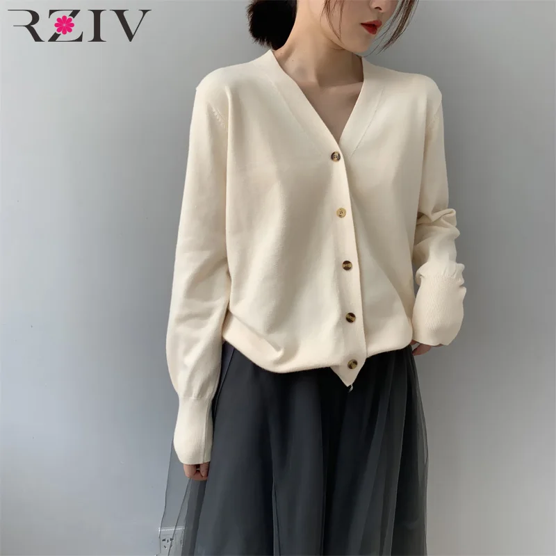 

RZIV Spring casual sweater female solid color V-neck long-sleeved cardigan sweater