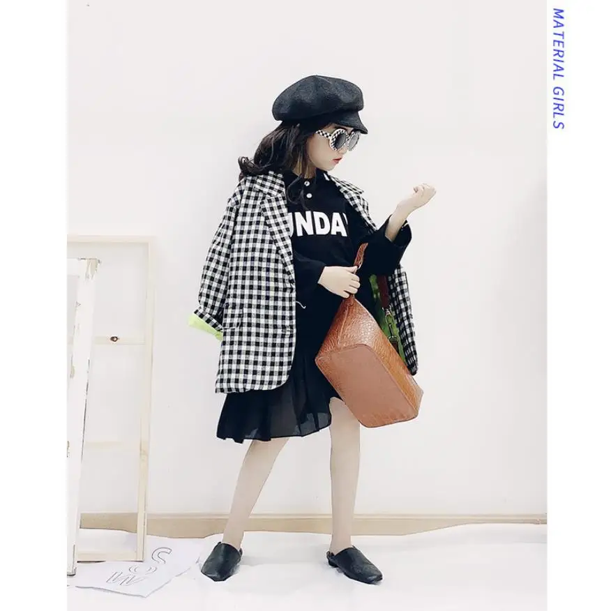 Baby girls plaid blazer coats spring autumn new Patch letter outerwear tops for children clothes teenage jackets ws904