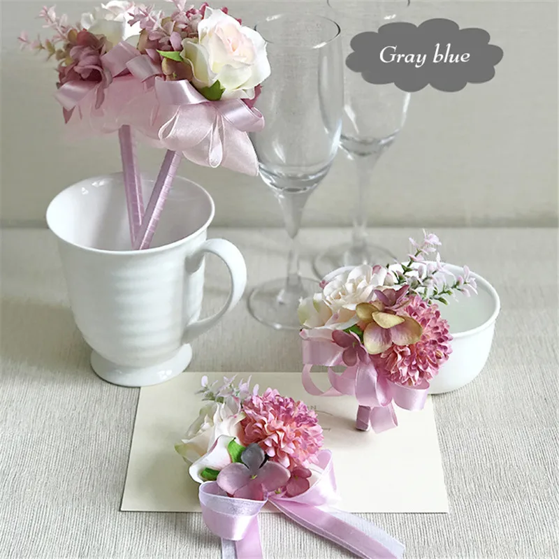 wrist corsage Boutonniere Brooch pin wedding flowers rose peony artificial flower  (3)