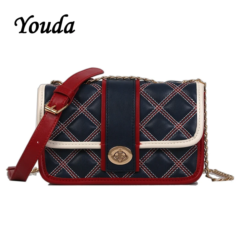 

Youda 2019 New Hong Kong Style Retro Messenger Bag Diamond Shape Decorative Ladies Shoulder Bags Vintage Flap Package
