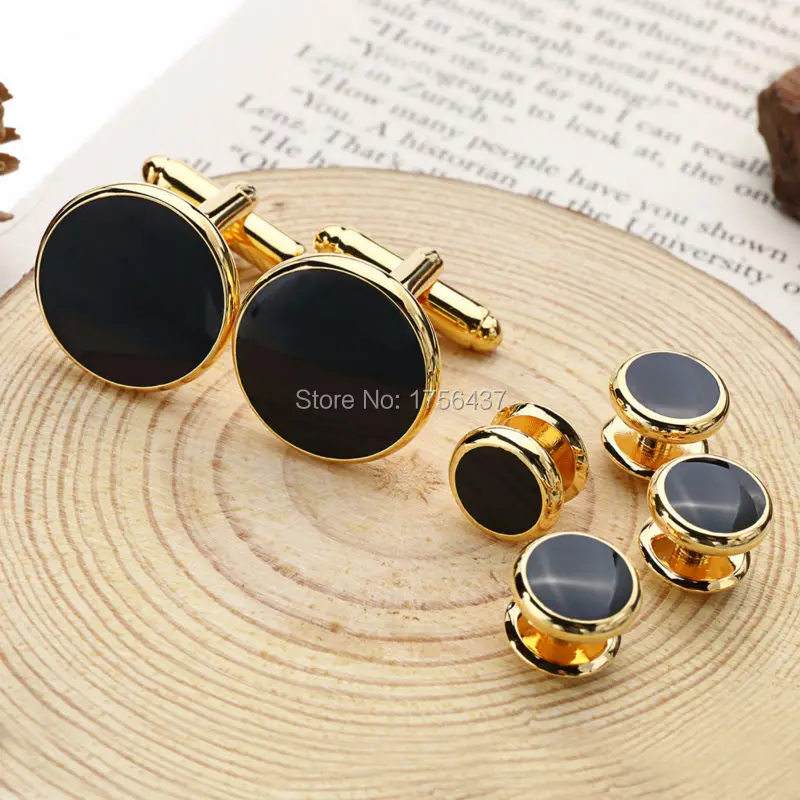 Glod Enamel Cufflinks studs set (2)