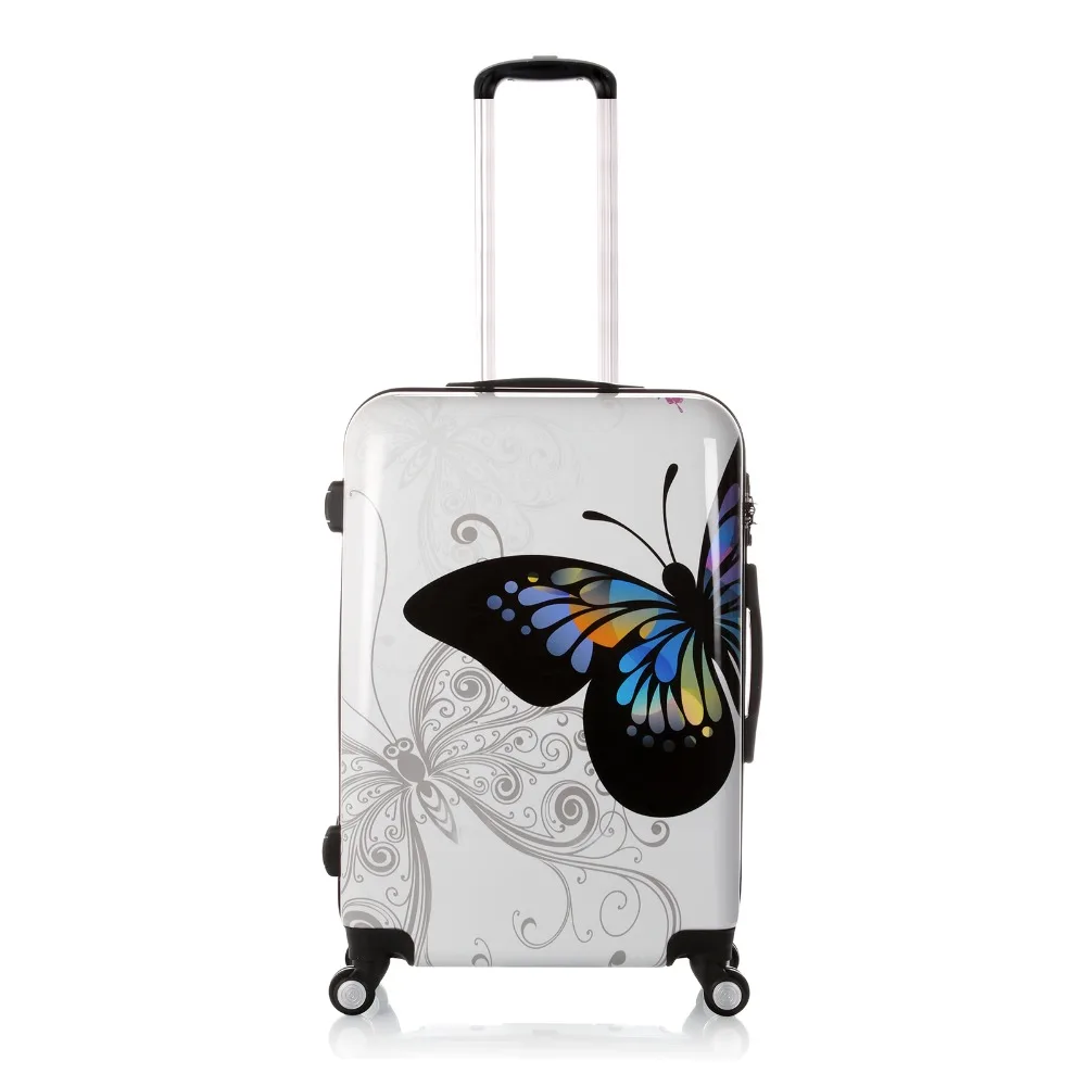 

Russia Warehouse White 28" Butterfly Trolley Case Travel Luggage Woman Rolling Suitcase 28 Inch Carry On PU Trolley Case