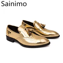 Мужской костюм Повседневная Деловая обувь люксовый бренд золотые мужские кожаные туфли Мокасины дышащие Слип легкие большие размеры обувь Scarpe Uomo