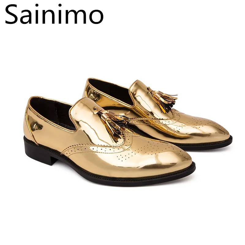 

Men Suit Casual Business Shoes Luxury Brand Gold Men Leather Shoes Moccasins Breathable Slip Light Plus Size Shoes Scarpe Uomo