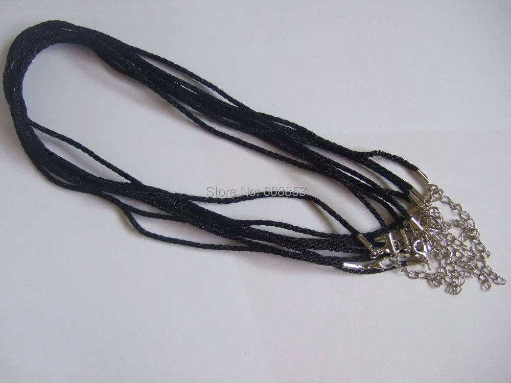 50pcs Black Silk Twisted Cording Necklace 18"/2mm for pendant with