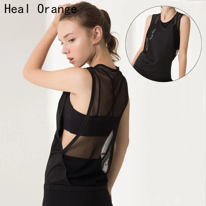 2018 Yoga Top Sports Shirts Ladies Sleeveless Vest Mesh Splicing Moisture Wicking Breathable Quick Dry Fitness Top Gym Clothing