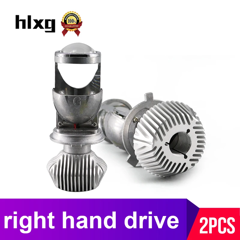 

hlxg Lamp H4 LED Mini Projector Lens Motorcycles LED Bulb LED Conversion Kit Near Far Beam Headlight 5500K 70W Right Hand Drive