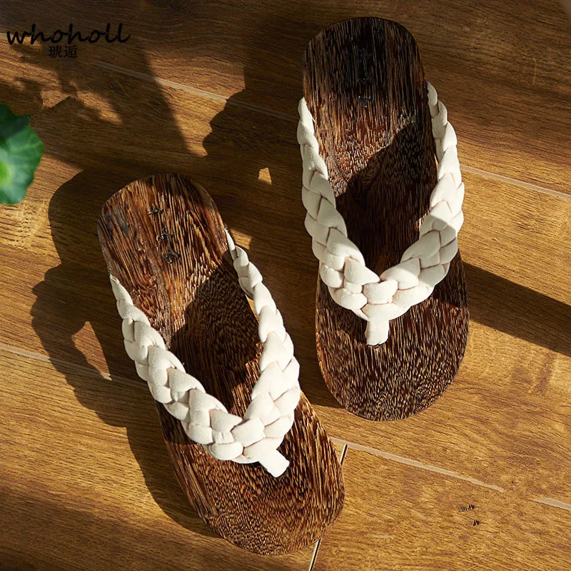 

WHOHOLL Geta Wooden Clogs Summer Sandals Women Slippers Japanese Geta Sandals Non-slip Flip-flops for Lovers Cool Flatform Shoes
