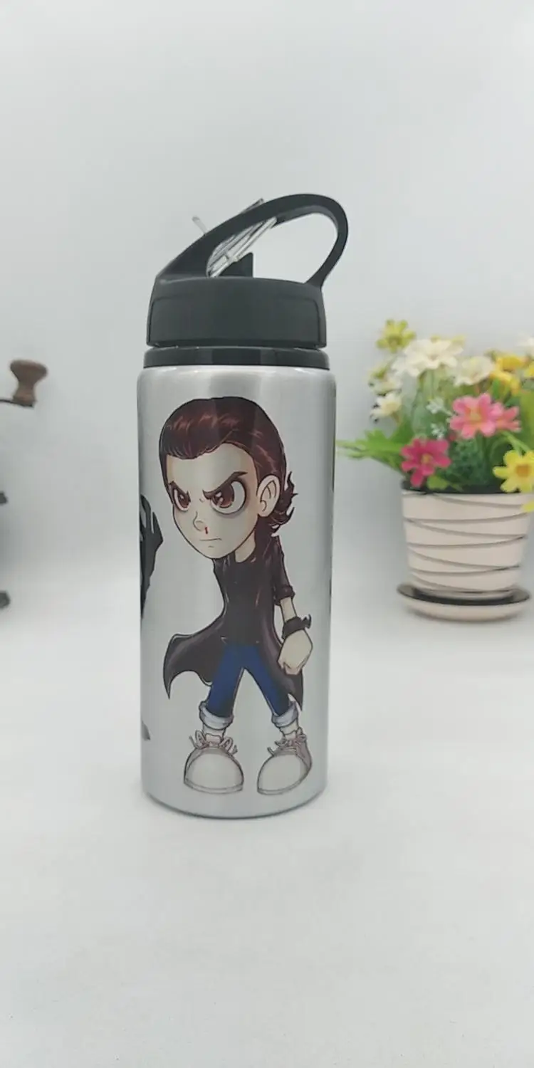 600ML Bottle with Straw DIY colorful print photo for Travel Sport Easy take Aluminium Portable MAZWEI
