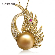 Роскошные GVBORI 18 К желтого золота Природный Южных морей золотой кулон Феникс Бриллиантовая подвеска для Для женщин свадебные любовь подарок круглый