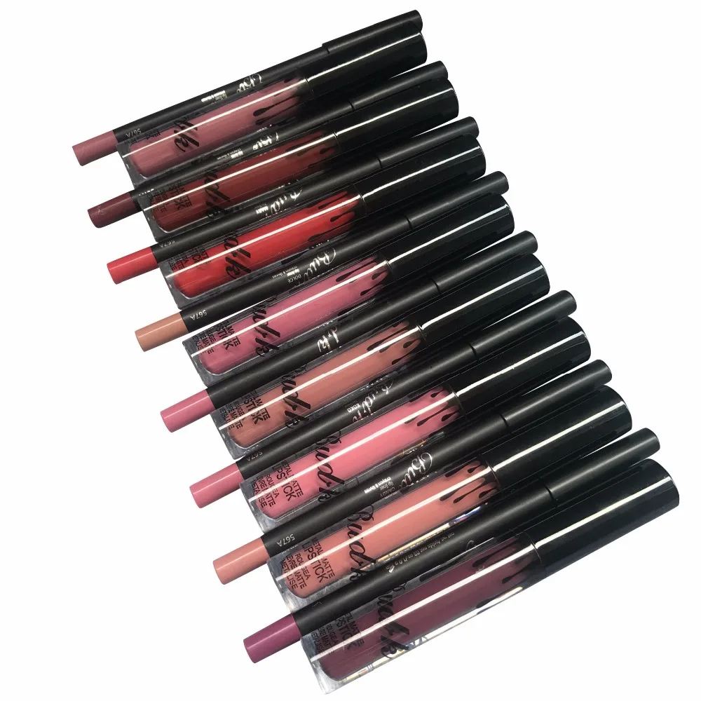 8 Set / Lot Matte Lip Gloss With Lip Liner Pencil Make Up Kit Liquid