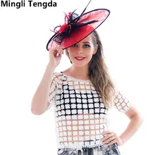 Mingli Tengda Новая Элегантная Свадебная шляпа цвета слоновой кости/красного цвета, Свадебные шляпы с перьями и цветами, вечерние шляпы для невесты