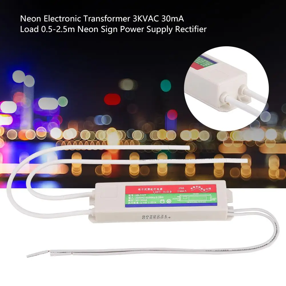 

Neon Electronic Transformer 3KVAC Neon Light Electronic Transformer 30mA Load 0.5-2.5m Neon Sign Power Supply Rectifier