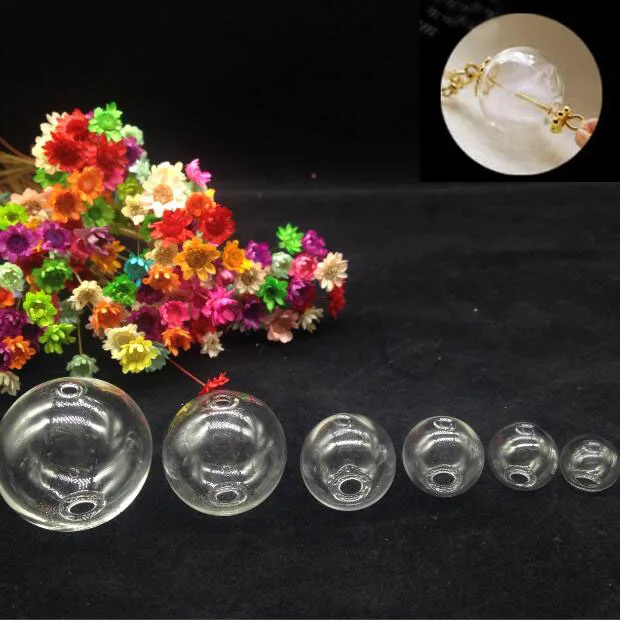 

20pieces Transparent round glass globe bubble with 2mm double hole, glass vial, glass bottle, handmade necklace jewelry pendant
