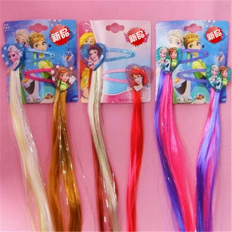 

2 Pcs/Set Fashion Doll Hair Clips With Long Colorful Wig Elsa Anna Hairpins Plush Dolls Decorations For Children Girls Gift