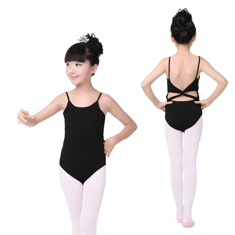 

Girl's cotton black Dance clothes Suspended Vests Children's Open Crotch Dew Back Cross-linked ballet dance leotard JQ-198