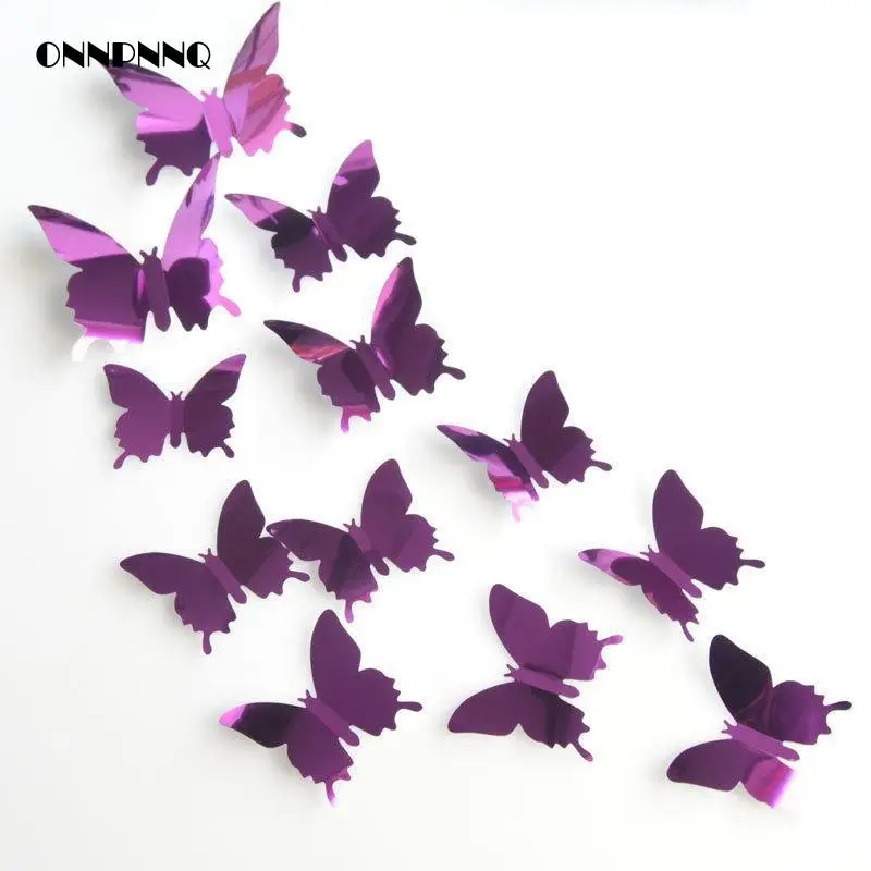 12 Pcs/set Creative 3d Wall Sticker Butterfly Mirror Wall Stickers For