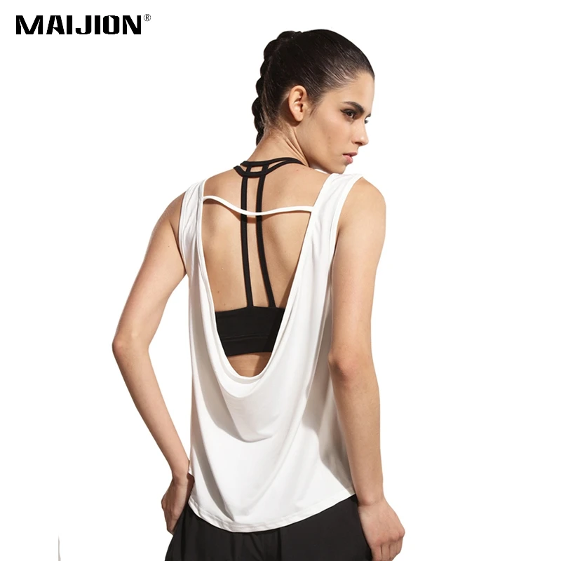 

MAIJION Women Sexy Backless Sport T-Shirts Sleeveless Loose Breathable Yoga Running Tank Tops Quick Dry Soft Cozy Fitness Shirts