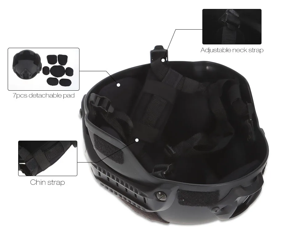JJW Tactical Helmet Airsoft Gear Paintball Head Protector with Night Vision Sport Camera Mount