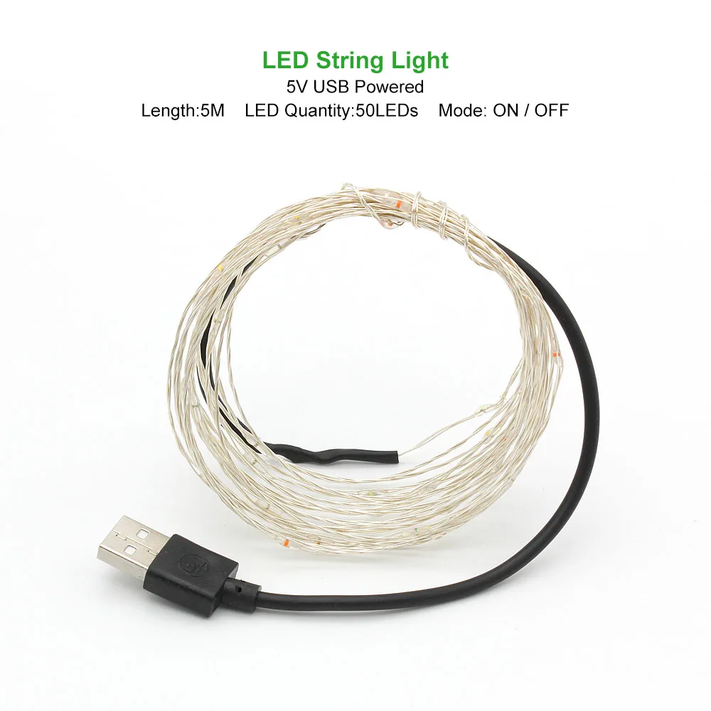 5M Powered by USB ANBLUB, 2 м, 3 м, 5 м, 10 м, наружный светодиодный гирлянда, праздничное освещение, Сказочная гирлянда для рождественской елки, украшения для свадебной вечеринки - Испускаемый цвет: 5M Powered by USB