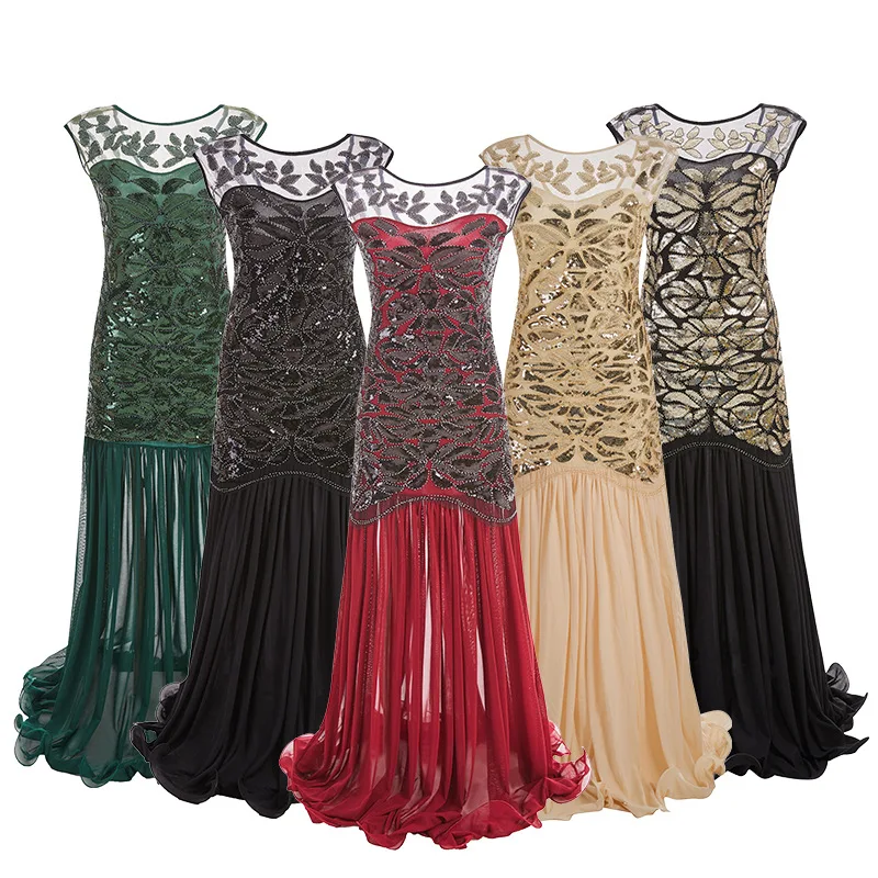 

New Women 1920 s Flapper Dresses Vintage Great Gatsby Sequin Beads Party Dress Art Deco Double Sexy Sleeveless Costume