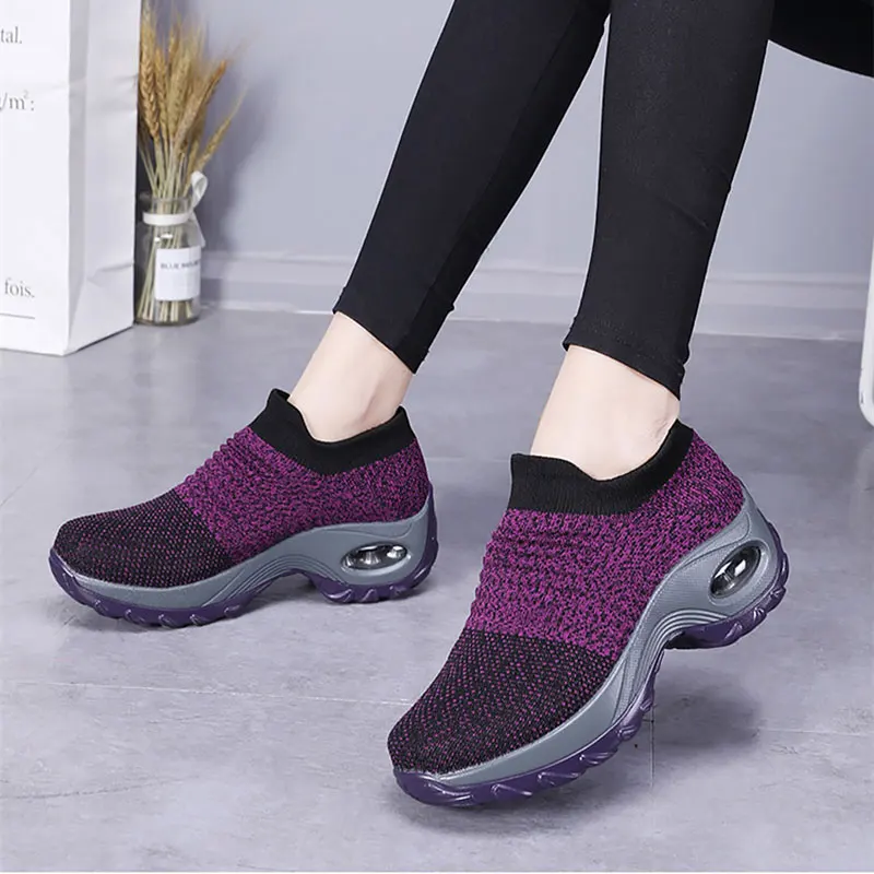 Skup Damskie trampki 2019 letnie buty kobieta tenis feminino oddychająca siatka poduszka powietrzna damskie buty slip on platforma trampki damskie
