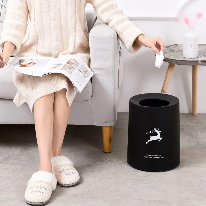 

North European Style Plastic 8L/12L Trash Can Office Living Room Kitchen Bathroom Double-layer Trash Bin Waste Bins without Lid