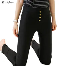 Женские черные брюки карандаш брюки весна осень Кнопка Pocke брюки женские тонкие женские джинсовые брюки женские леггинсы с высокой талией