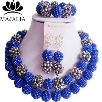 

Majalia Fashion Nigeria Wedding African Beads Jewelry Set Royal blue and Silver Crystal Necklace Bridal Jewelry Sets 2CT023