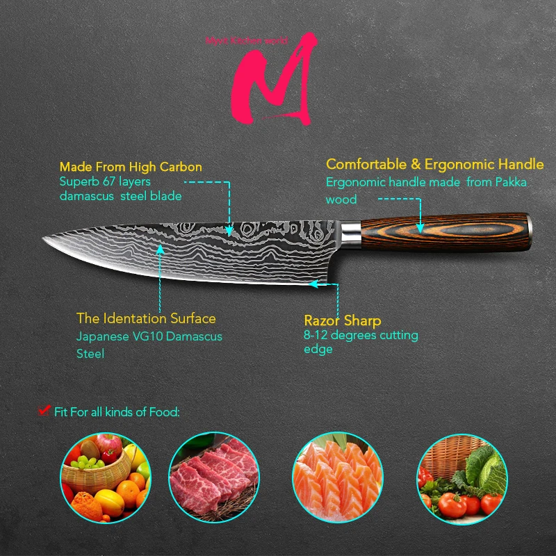 Chef Knife Imitation Damascus steel 7CR17 440C Santoku kitchen Knife Sharp Cleaver Slicing Knife Gift Knife High quality
